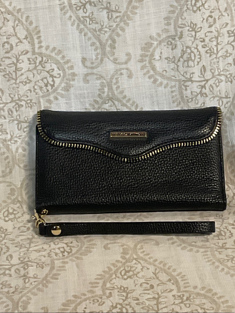 Rebecca Minkoff Black Pebbled Leather Wristlet with Gold Hardware